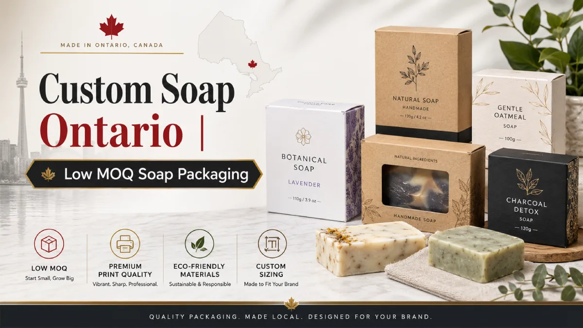 Custom Soap Boxes Ontario | Low MOQ Soap Packaging